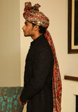 Premium Georgette Black Sherwani with Maroon Turban