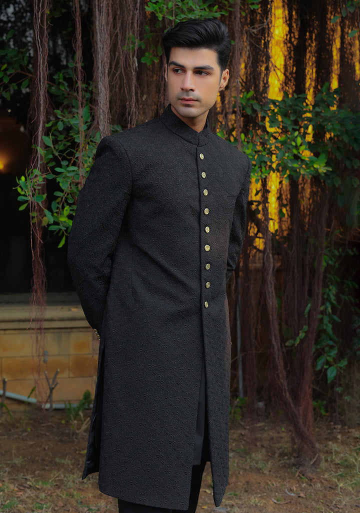 Premium Georgette Pirat Black Traditional Sherwani