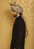 Premium Georgette Black Sherwani With Grey Turban