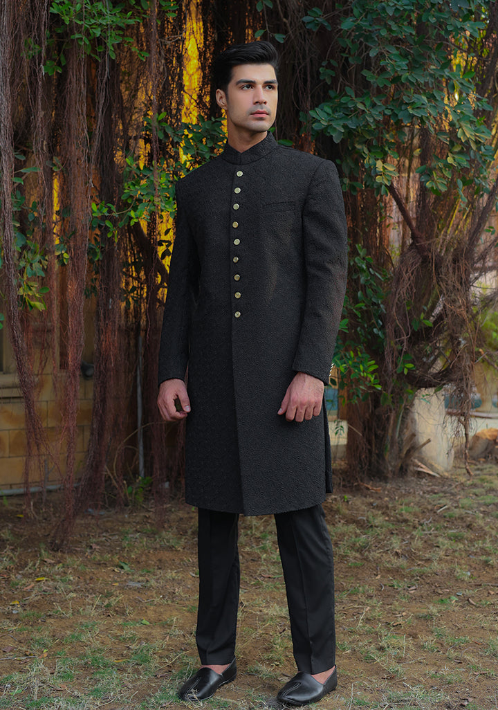 Premium Georgette Pirat Black Traditional Sherwani