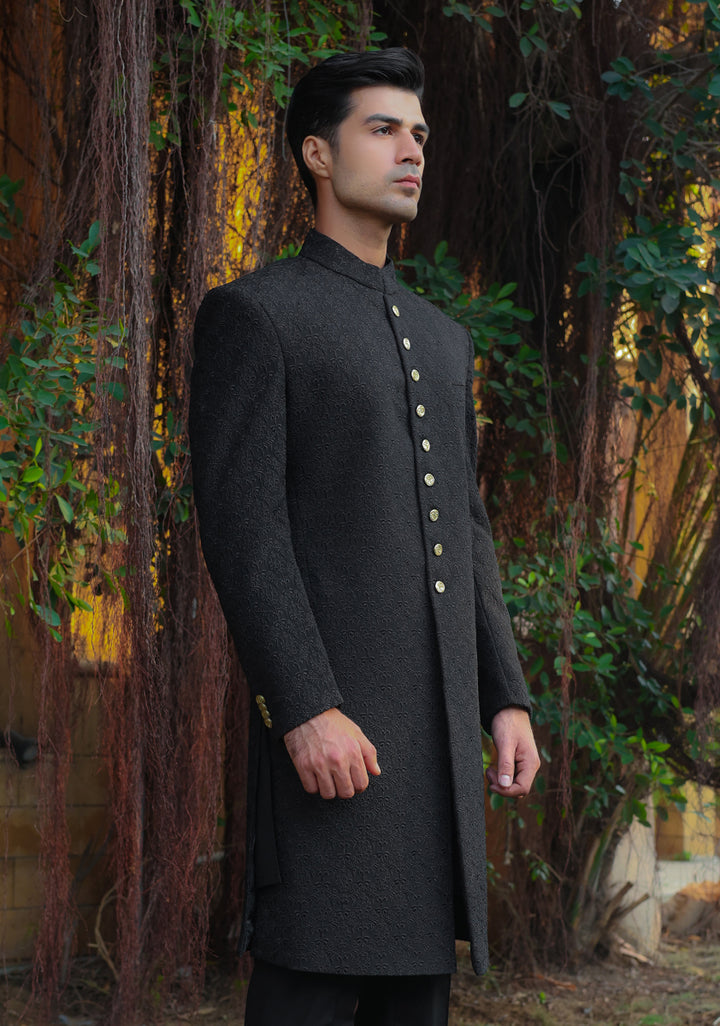 Premium Georgette Pirat Black Traditional Sherwani