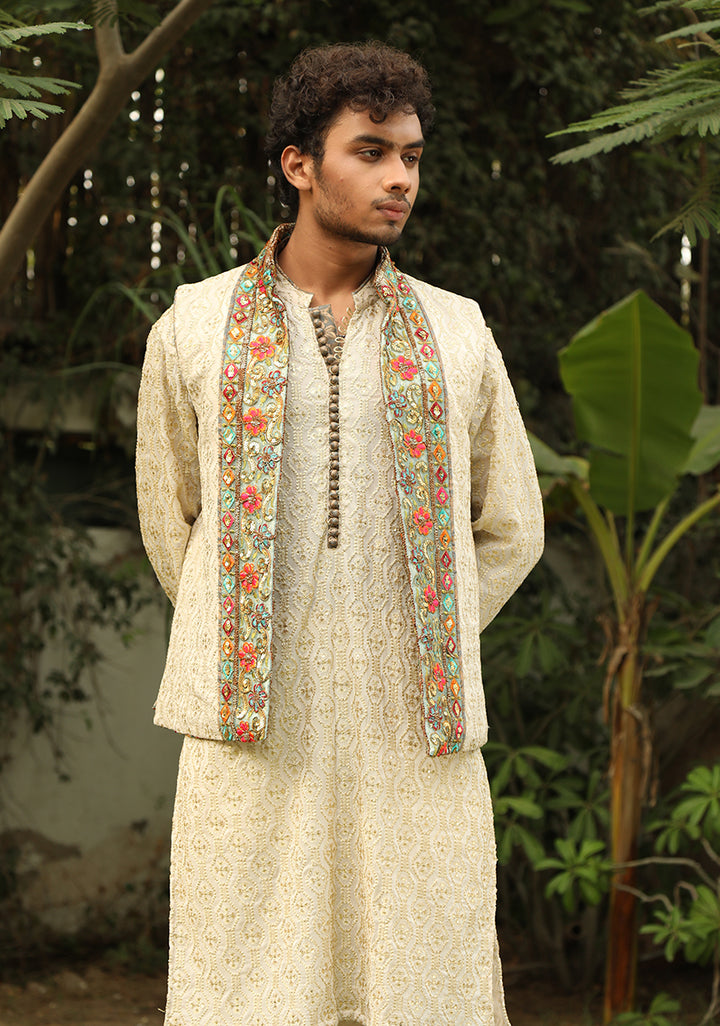 Premium Golden Mehndi Event Look with Two way Waistcoat