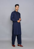 Basic  Poly Viscose Navy Blazer Slim Fit Embroidered Suit