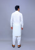 Basic Cotton Silk Cloud Dancer Classic Fit Embroidered Suit