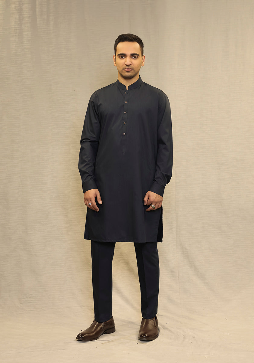 PV Maluki Navy Blazer Slim Fit Plain Kurta Pajama