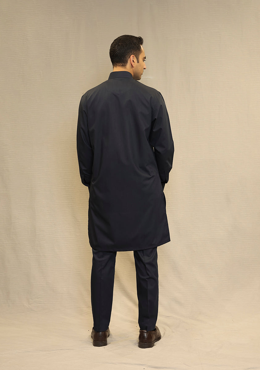 PV Maluki Navy Blazer Slim Fit Plain Kurta Pajama
