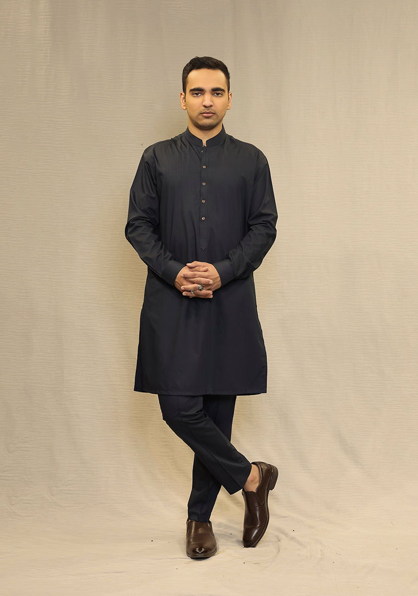 PV Maluki Navy Blazer Slim Fit Plain Kurta Pajama
