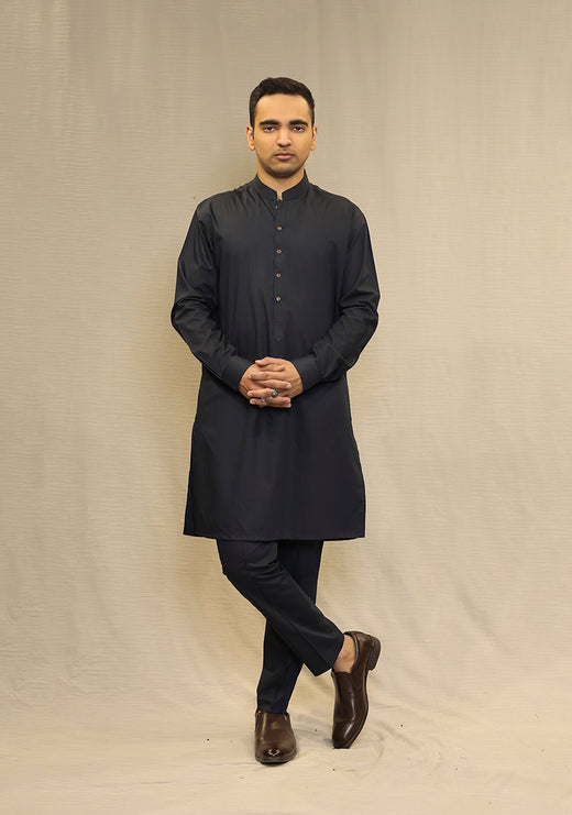 PV Maluki Navy Blazer Slim Fit Plain Kurta Pajama