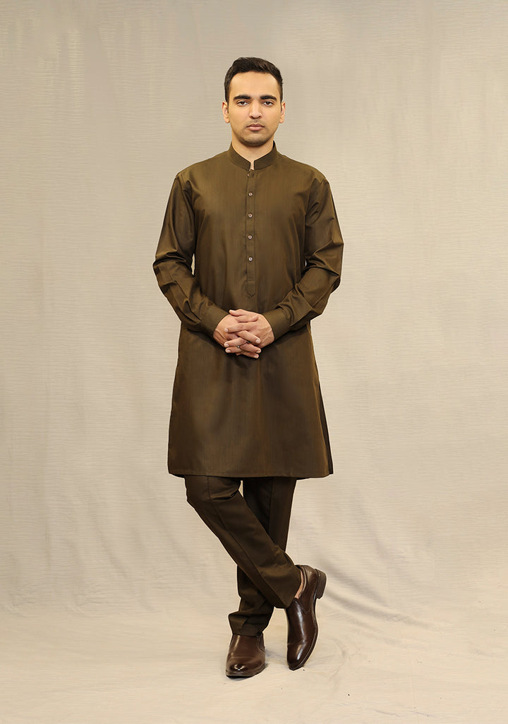 Poly Viscose Maluki Military Olive Slim Fit Suit