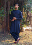 Basic Poly Viscose Dark Sapphire  Classic Fit Embroidered Suit