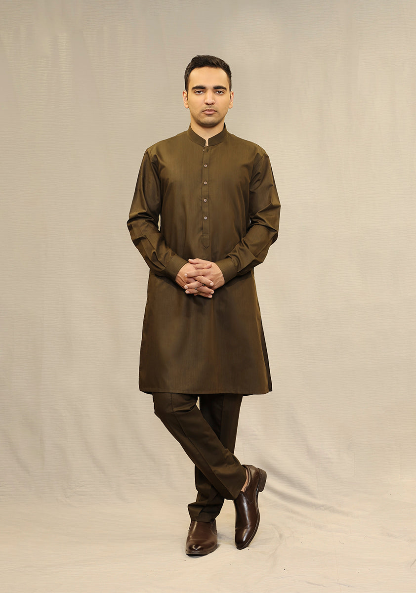 Poly Viscose Maluki Military Olive Slim Fit Suit