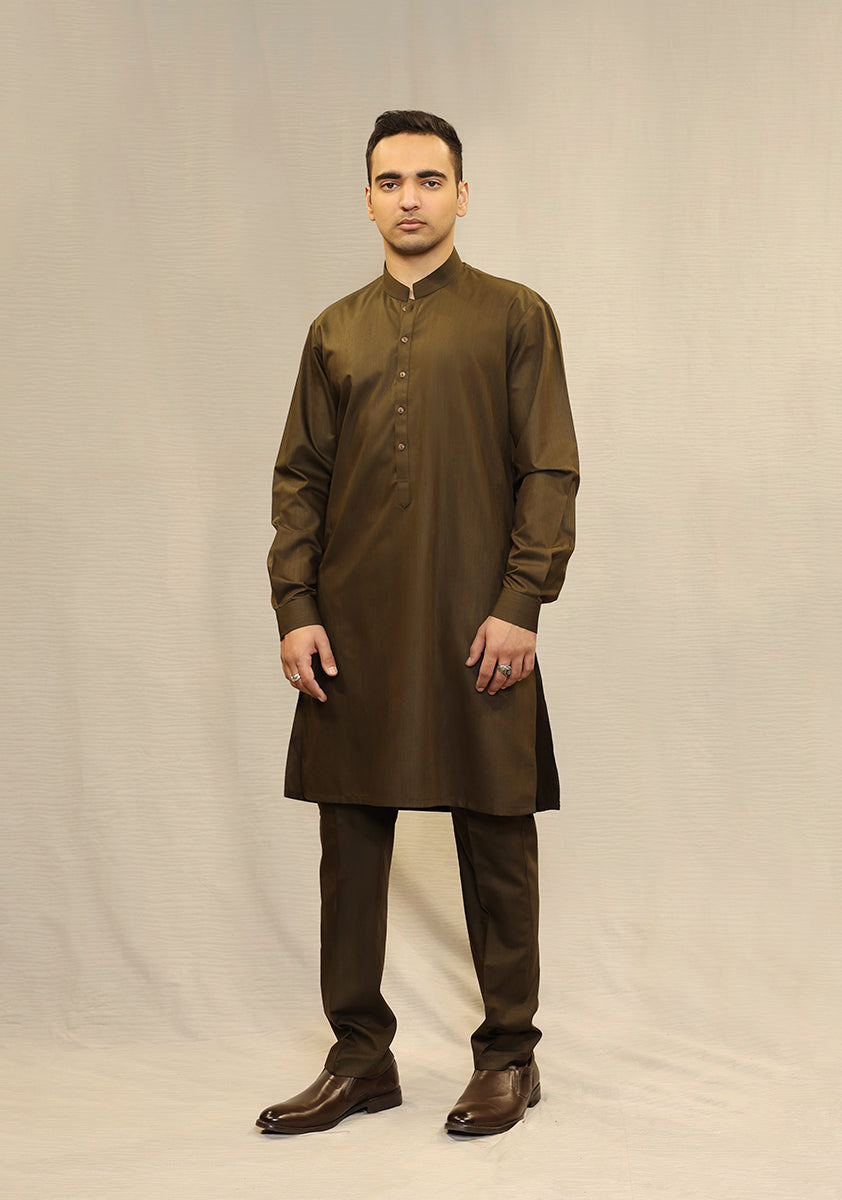 Poly Viscose Maluki Military Olive Slim Fit Suit