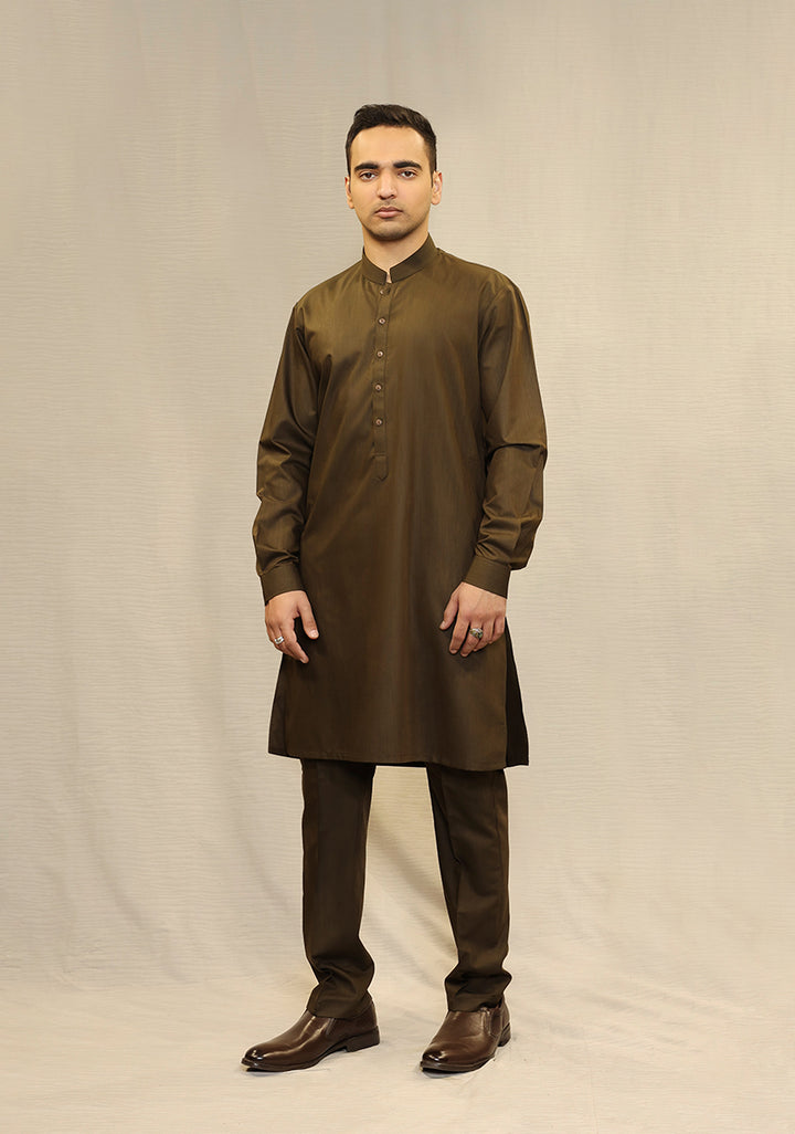Poly Viscose Maluki Military Olive Slim Fit Suit