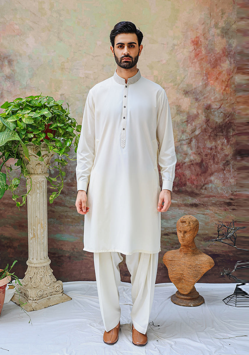 Classic Poly Viscose Vanilla Ice Classic Fit Embroidered Suit