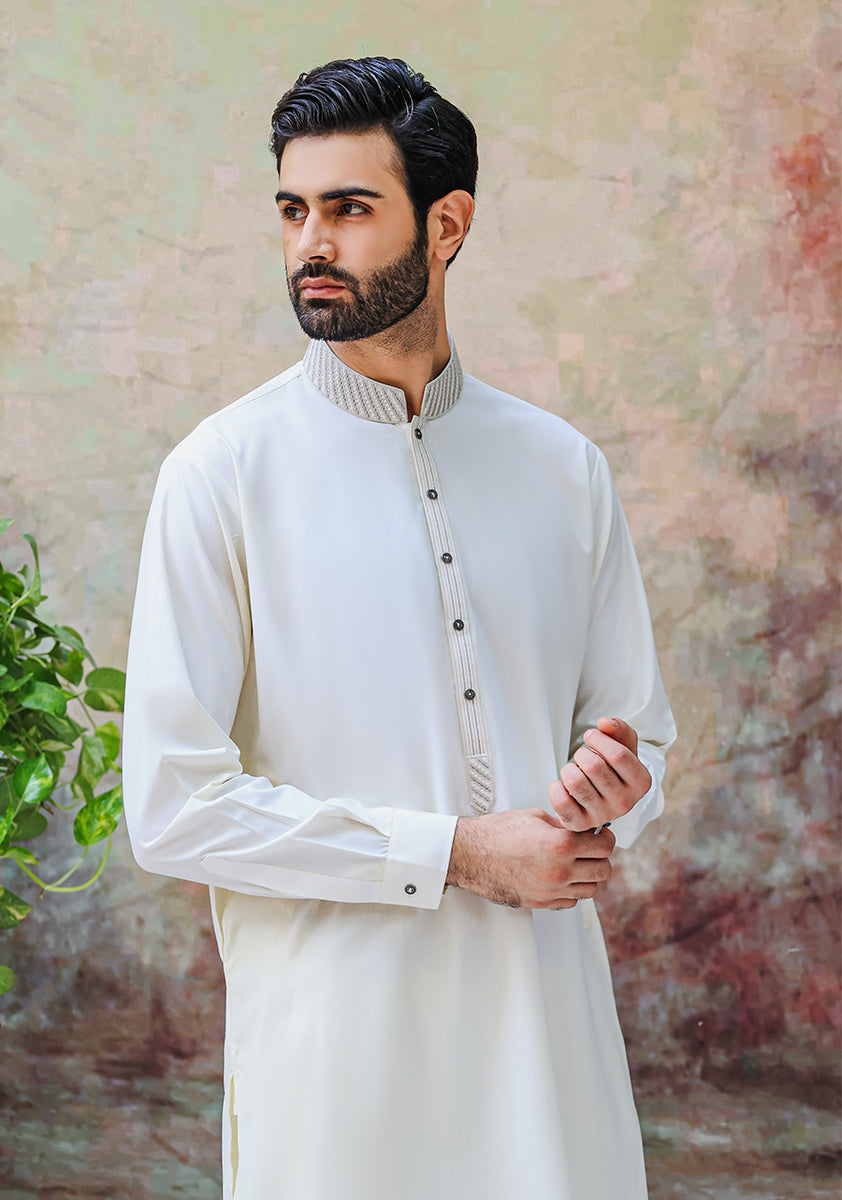 Classic Poly Viscose Vanilla Ice Classic Fit Embroidered Suit