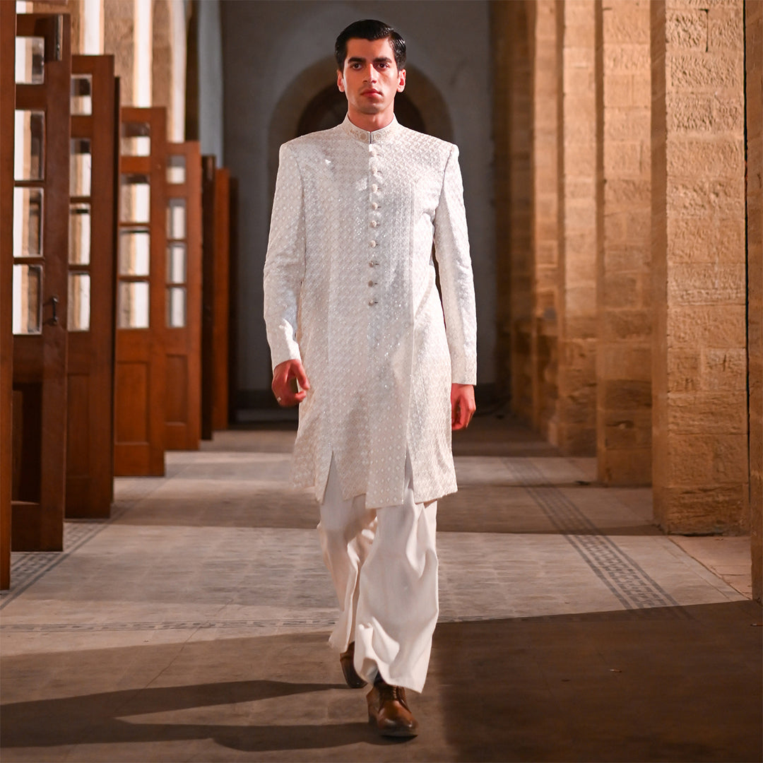 White Chiffon Open Front Kurta