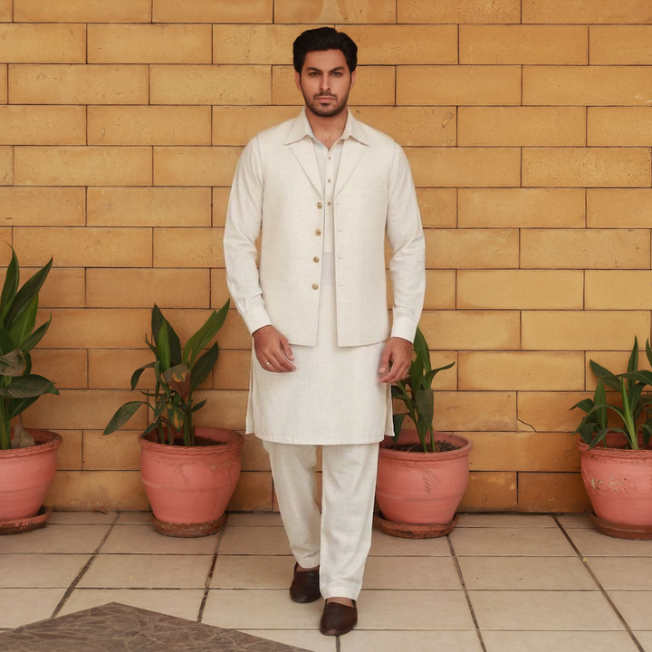 Raw Silk Notch Collar Waistcoat
