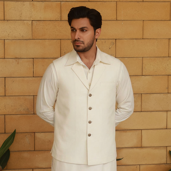 Raw Silk Notch Collar Waistcoat