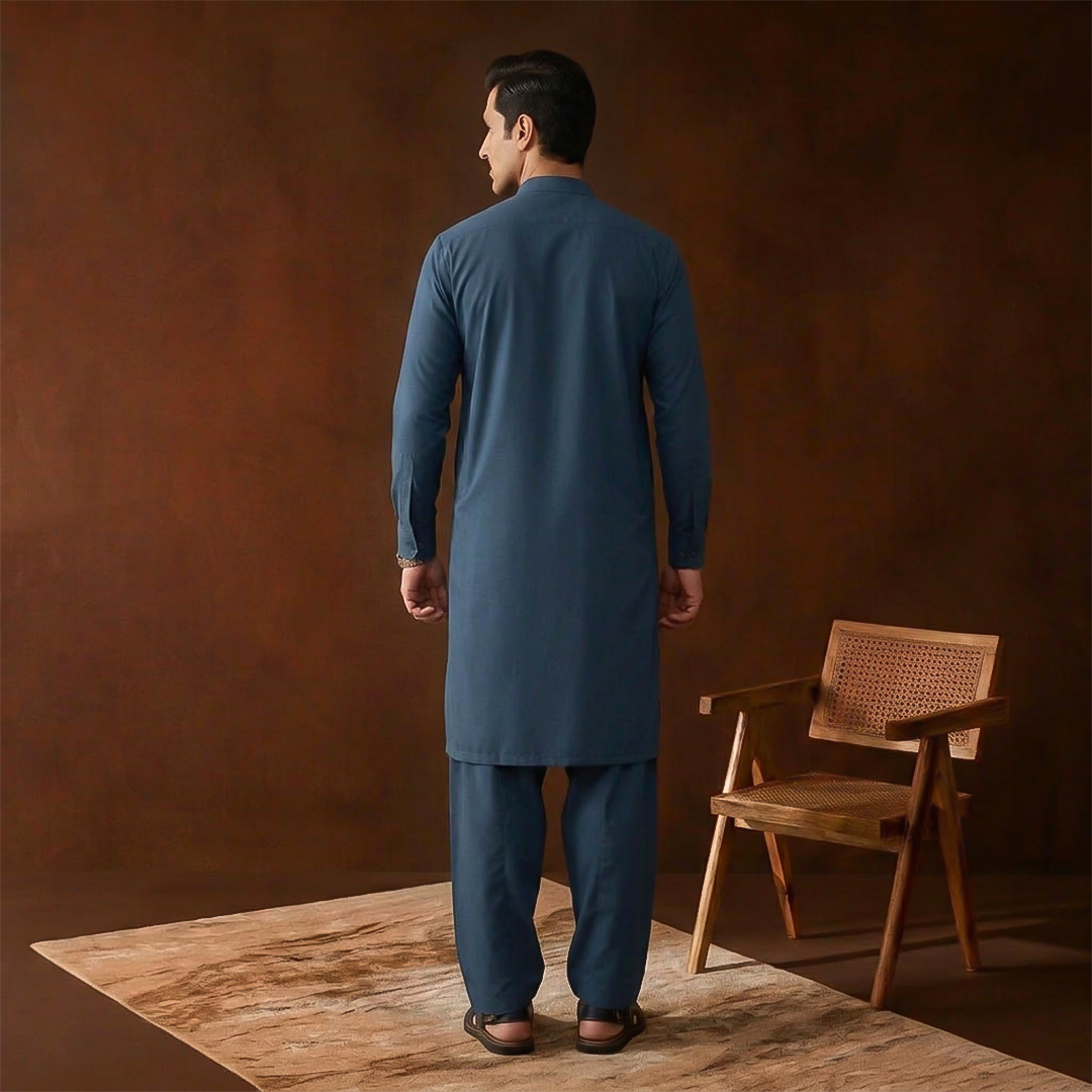 Classic Fit Band Collar Plain Kameez Shalwar