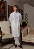 Basic  Poly Viscose Bright White  Classic Fit Embroidered Suit
