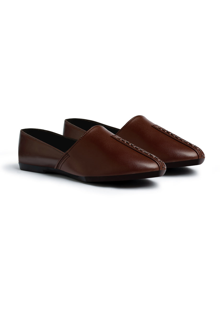 Leather Brown Stone Cut Shoes