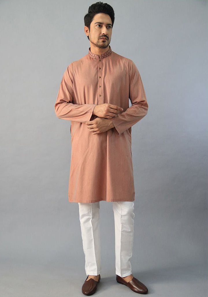 Poly Viscose Cader wood Classic Fit Slightly Defected Embroidered Kurta
