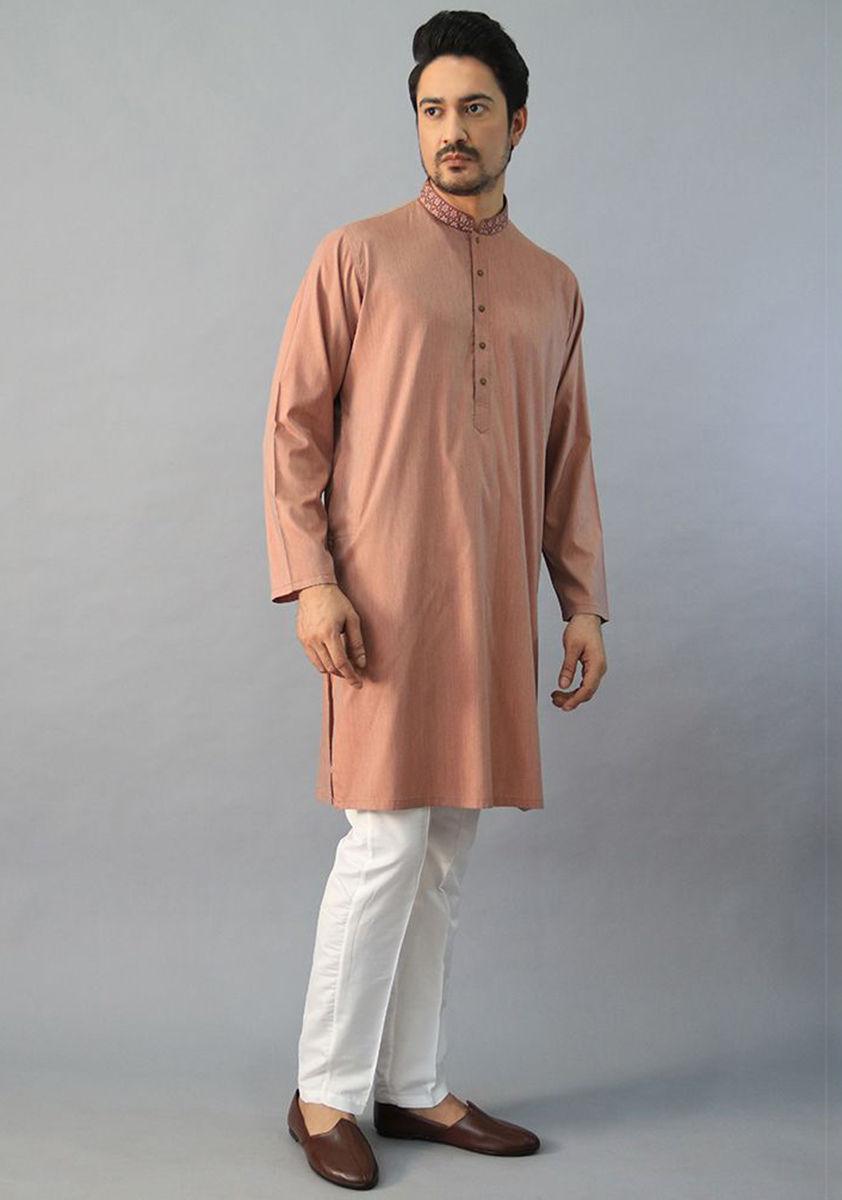 Poly Viscose Cader wood Classic Fit Slightly Defected Embroidered Kurta