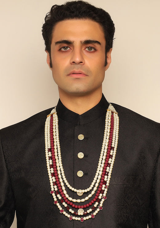 Traditional Pearls Red & Off White Necklace