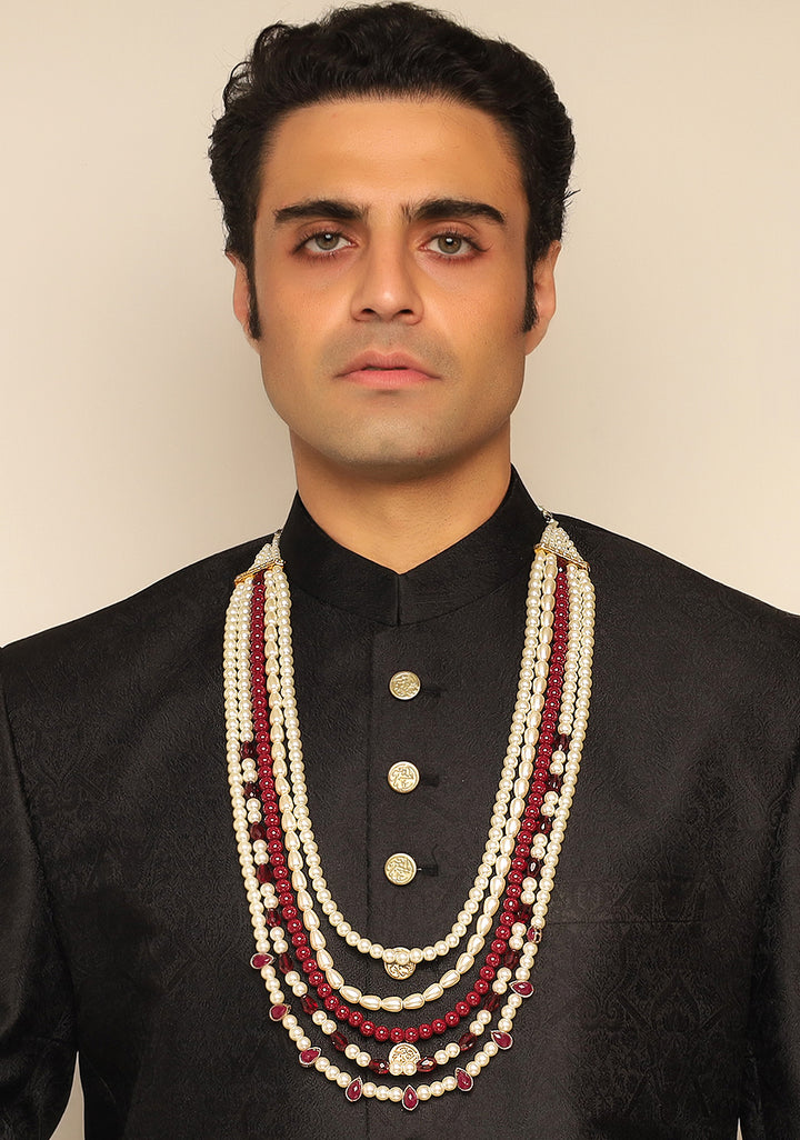 Traditional Pearls Red & Off White Necklace