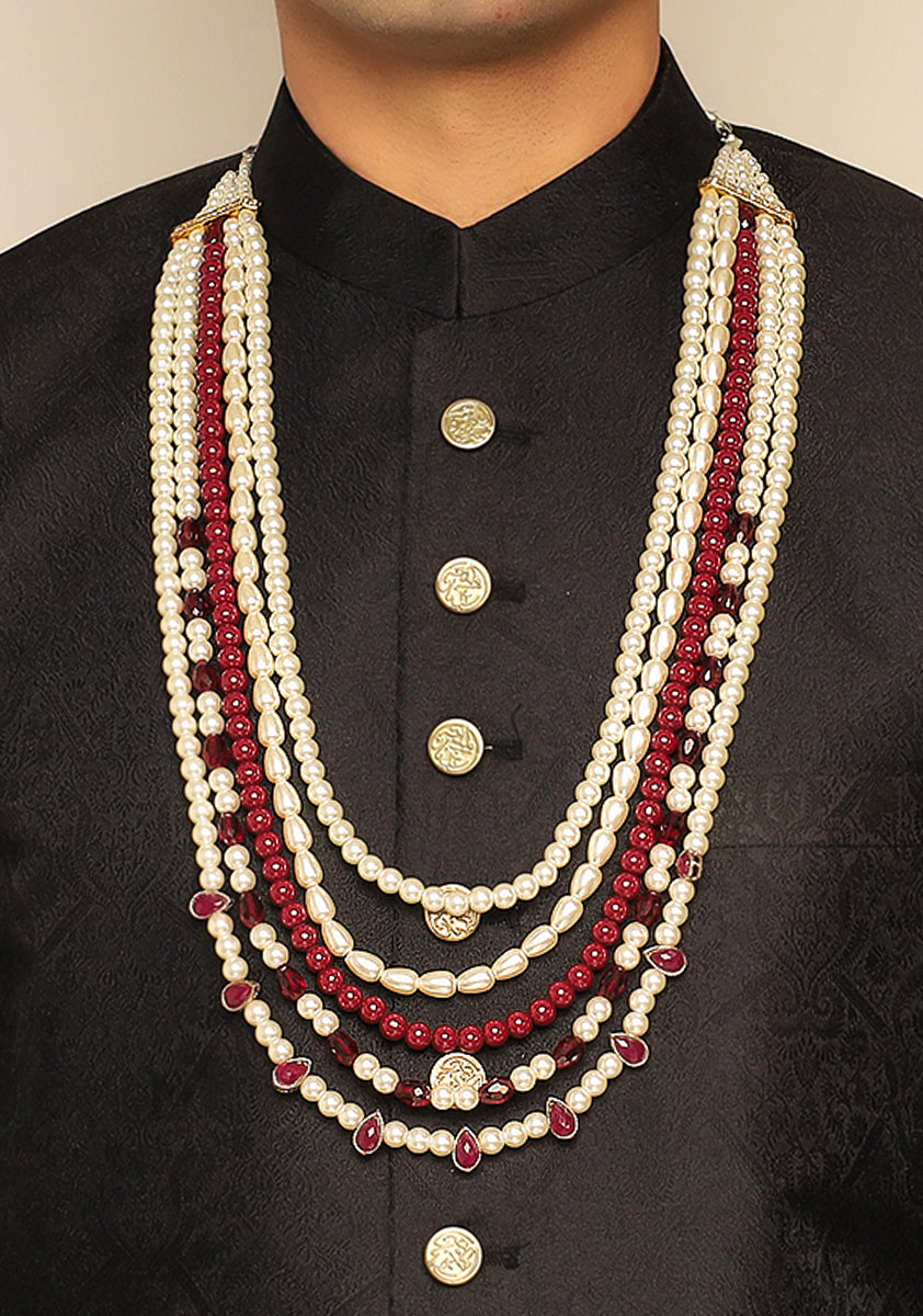 Traditional Pearls Red & Off White Necklace