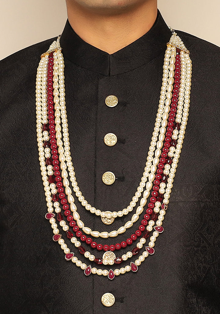Traditional Pearls Red & Off White Necklace