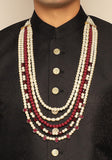 Classic Traditional Pearls Red & Off White Necklace