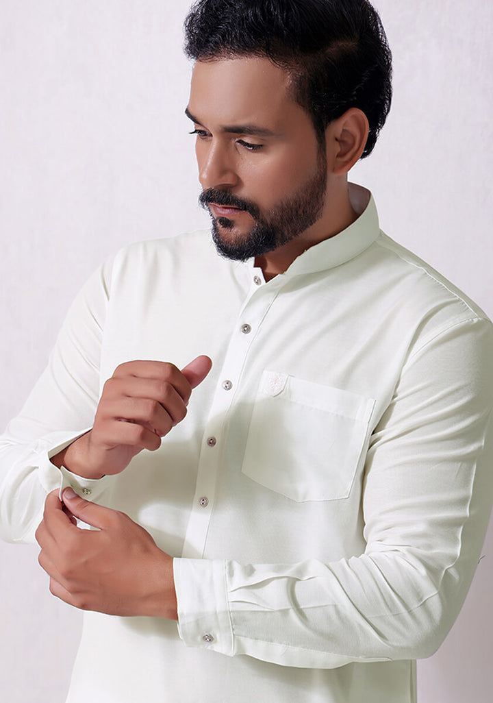 Cotton Silk  Cloud Dancer Slim Fit Plain Kurta Pajama