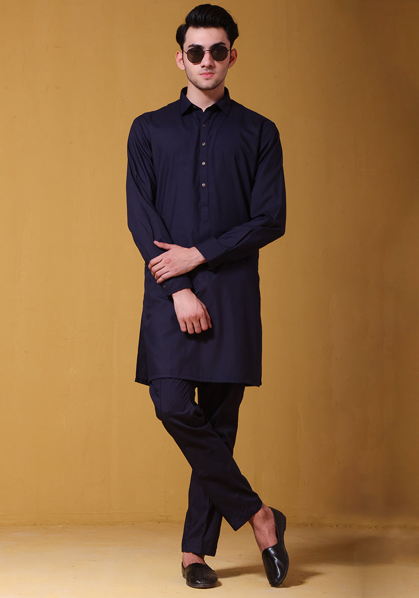 Basic Poly Viscose Outer Space Slim Fit Suit – Amir Adnan