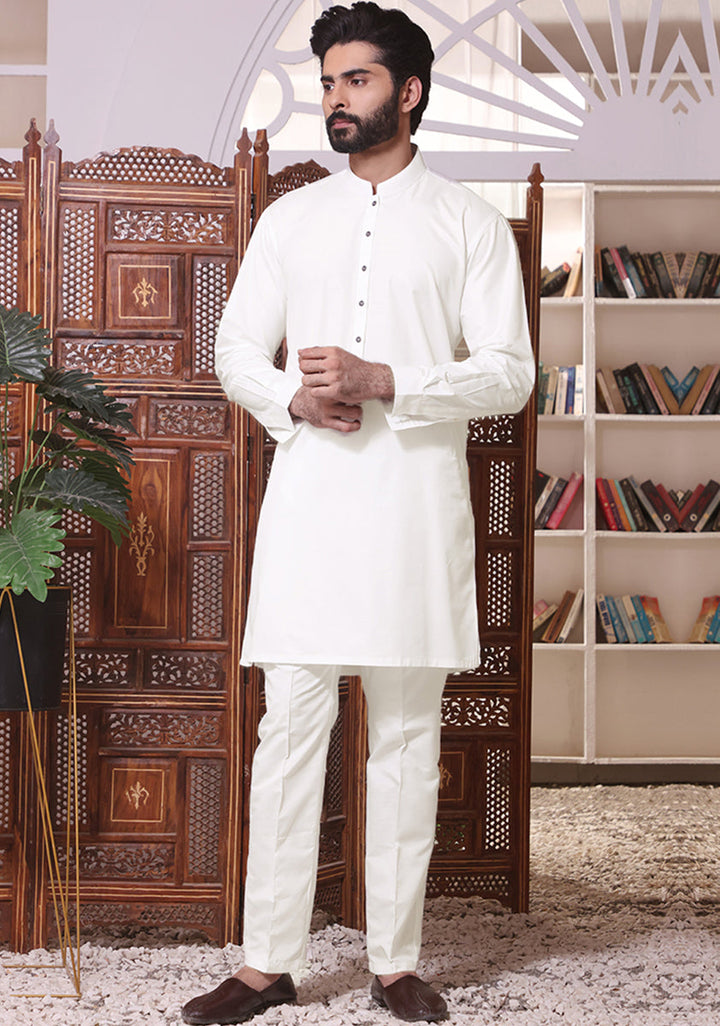 PV Bright White Modern Fit  Plain Kurta Pajama