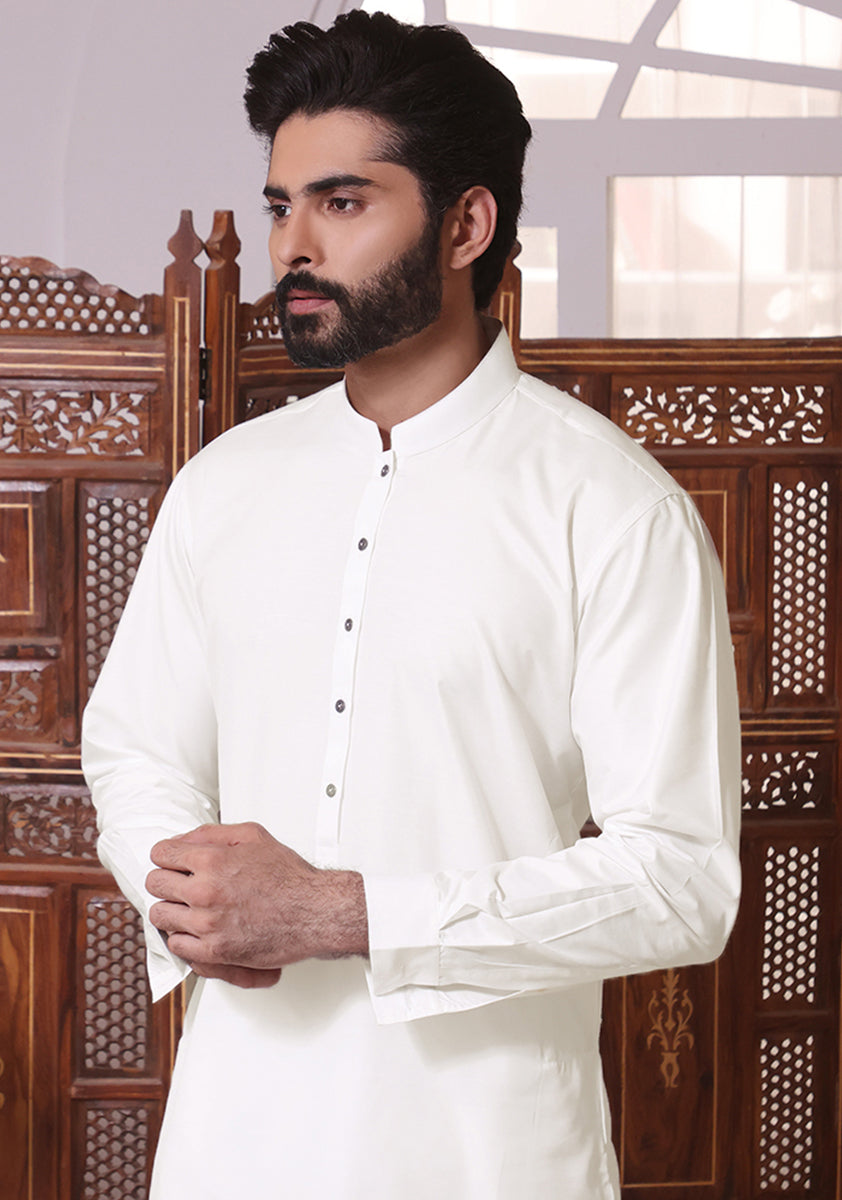 PV Bright White Modern Fit  Plain Kurta Pajama