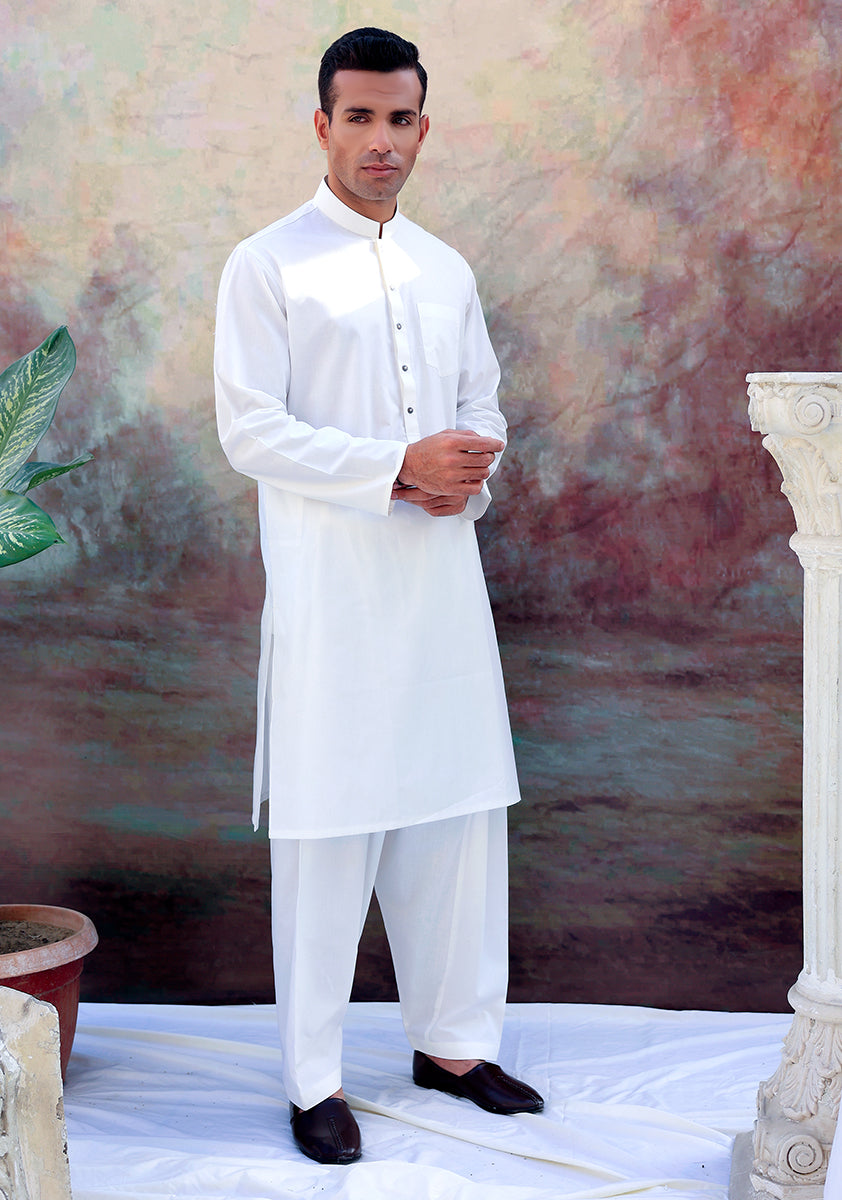 Basic Cotton Cloud Dancer Classic Fit Plain Suit