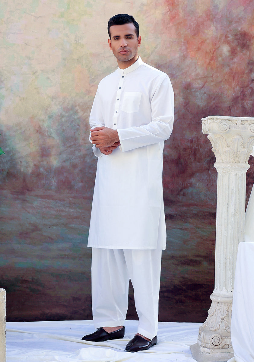 Basic Cotton Cloud Dancer Classic Fit Plain Suit