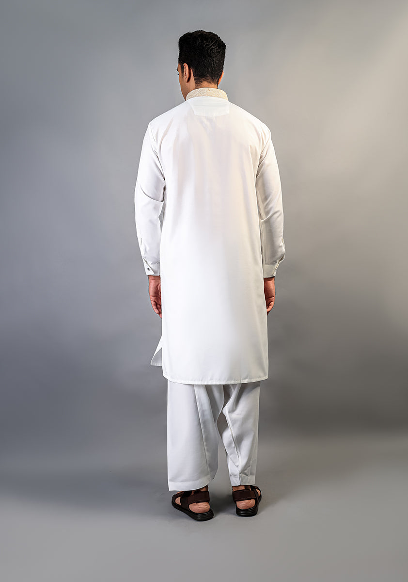 Cotton Silk Cloud Dancer Classic Fit Slightly Defected Embroidered Suit