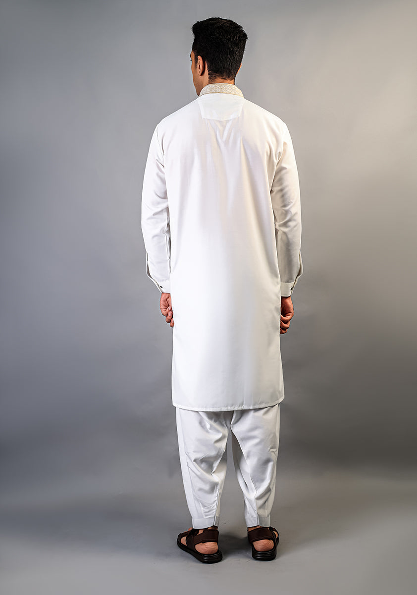 Cotton Silk Cloud Dancer Classic Fit Slightly Defected Embroidered Suit