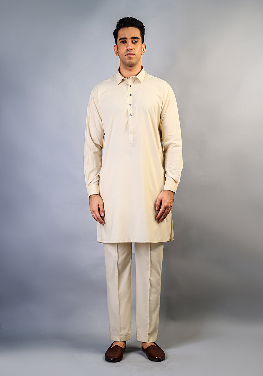 Basic Poly Viscose Creme Brulee Slim Fit Suit