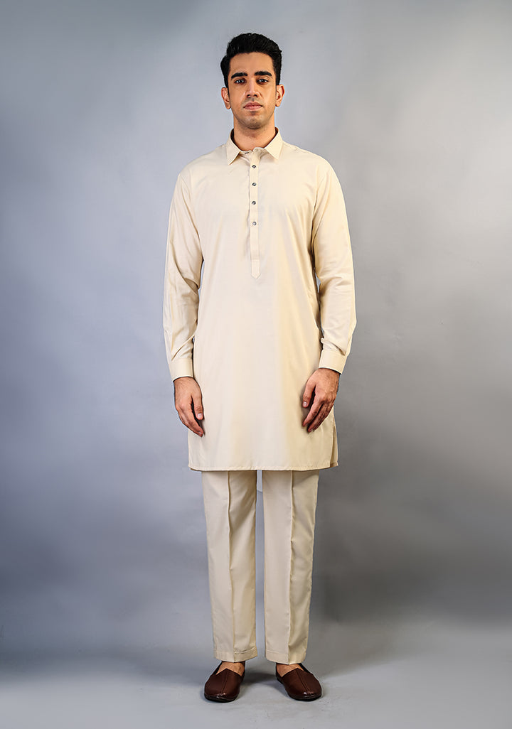 Basic Poly Viscose Creme Brulee Slim Fit Suit