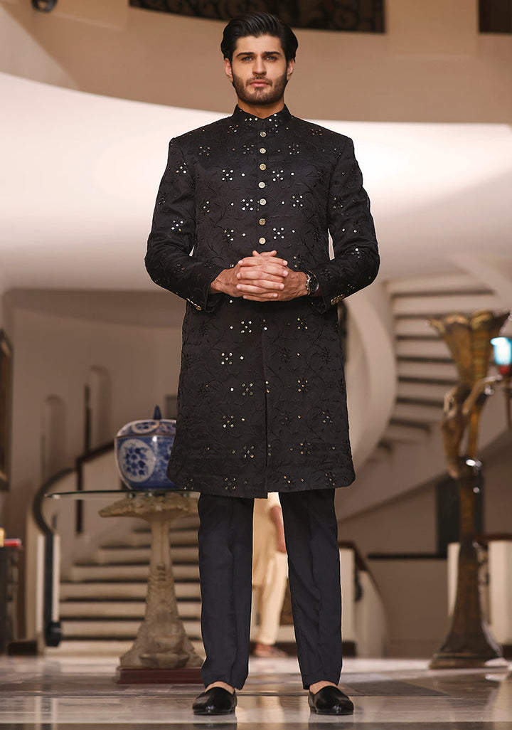 Tap Shoe Cotton Net Traditional Embroidered Sherwani