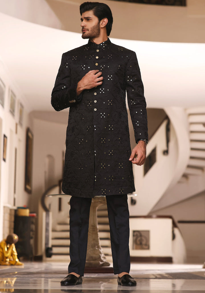 Tap Shoe Cotton Net Traditional Embroidered Sherwani