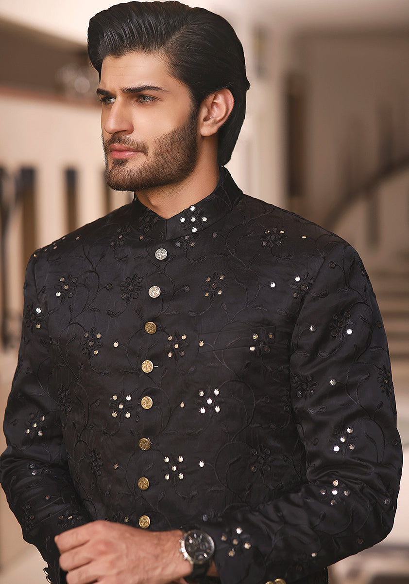 Tap Shoe Cotton Net Traditional Embroidered Sherwani