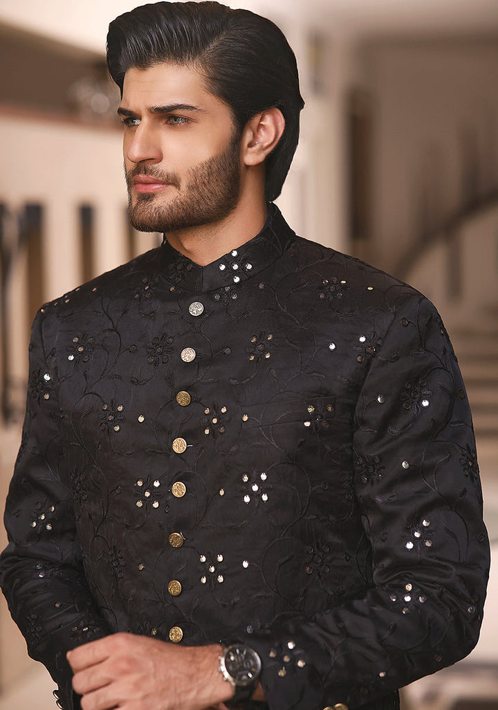 Tap Shoe Cotton Net Traditional Embroidered Sherwani