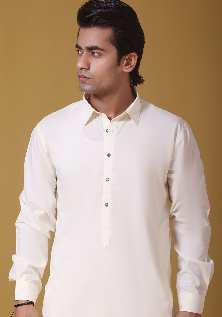 PV Cloud Dancer Slim Fit Plain Kurta Pajama