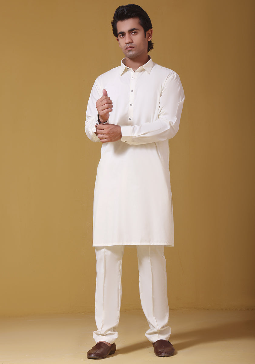 PV Cloud Dancer Slim Fit Plain Kurta Pajama