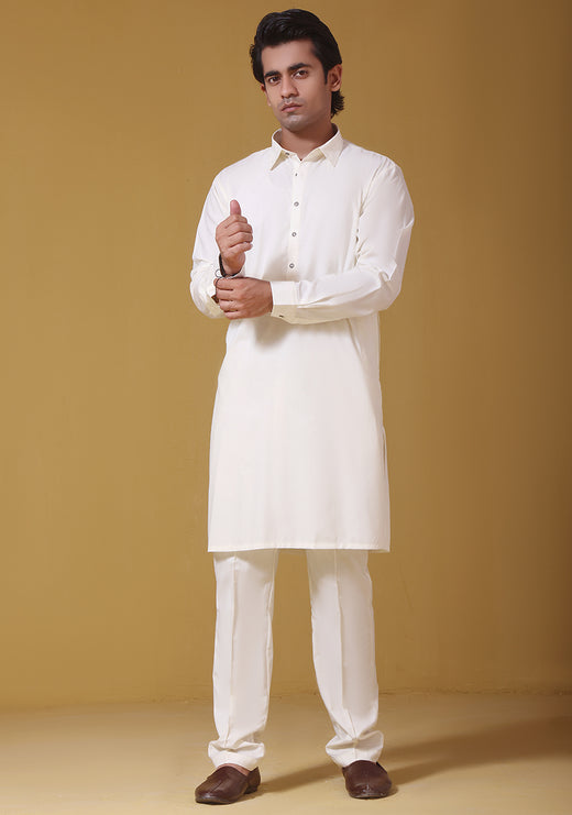 PV Cloud Dancer Slim Fit Plain Kurta Pajama
