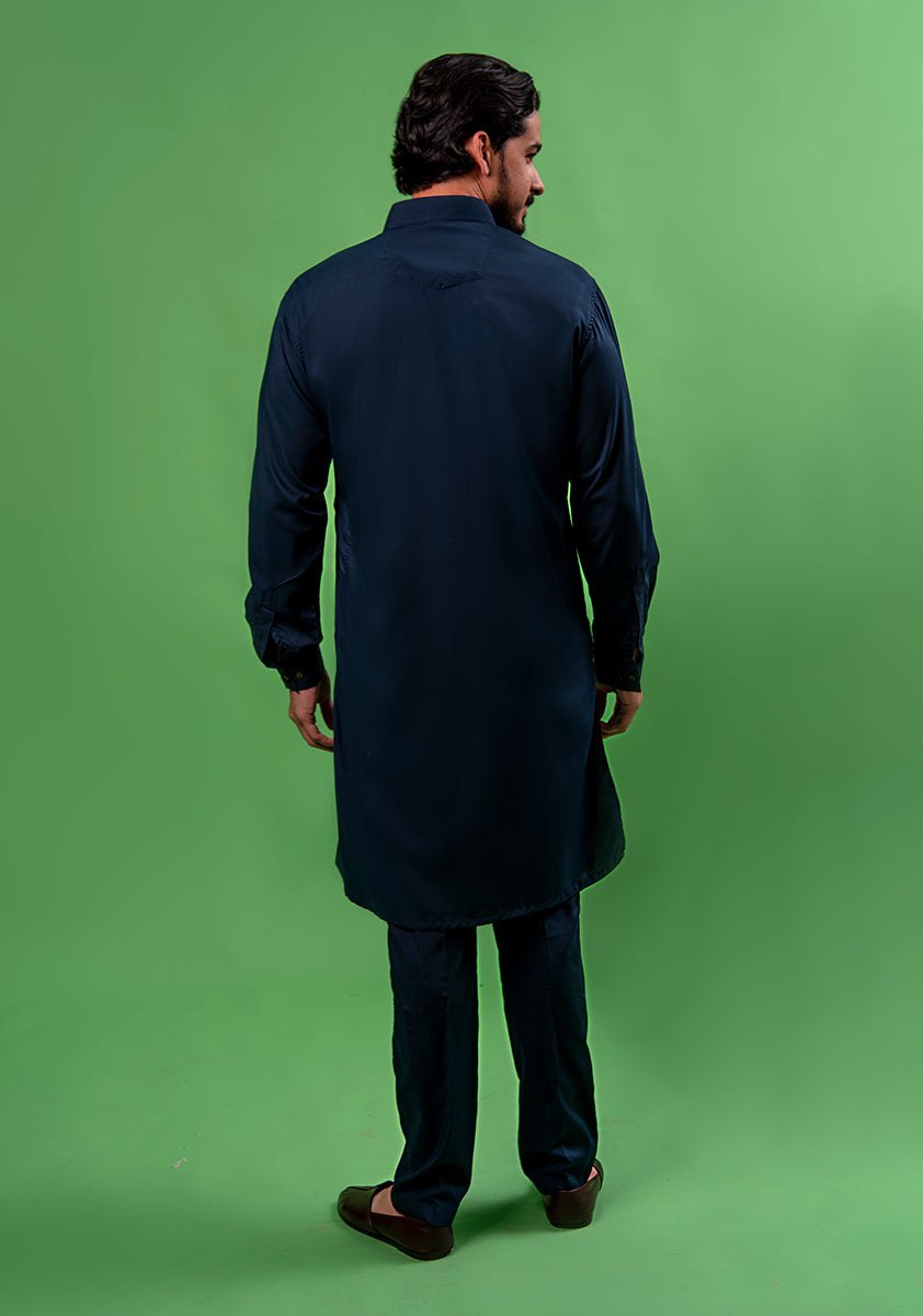 Classic Poly Viscose Midvale Blue Slim Fit Plain Suit